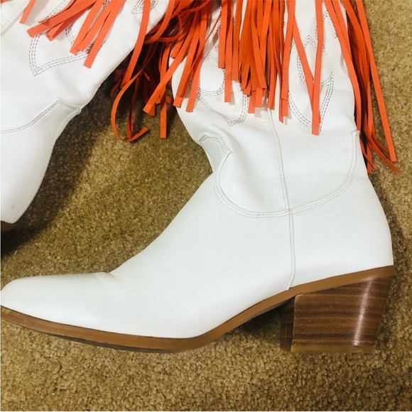 White and Orange TN Fringe Cowboy Boots - Picture 2 of 7